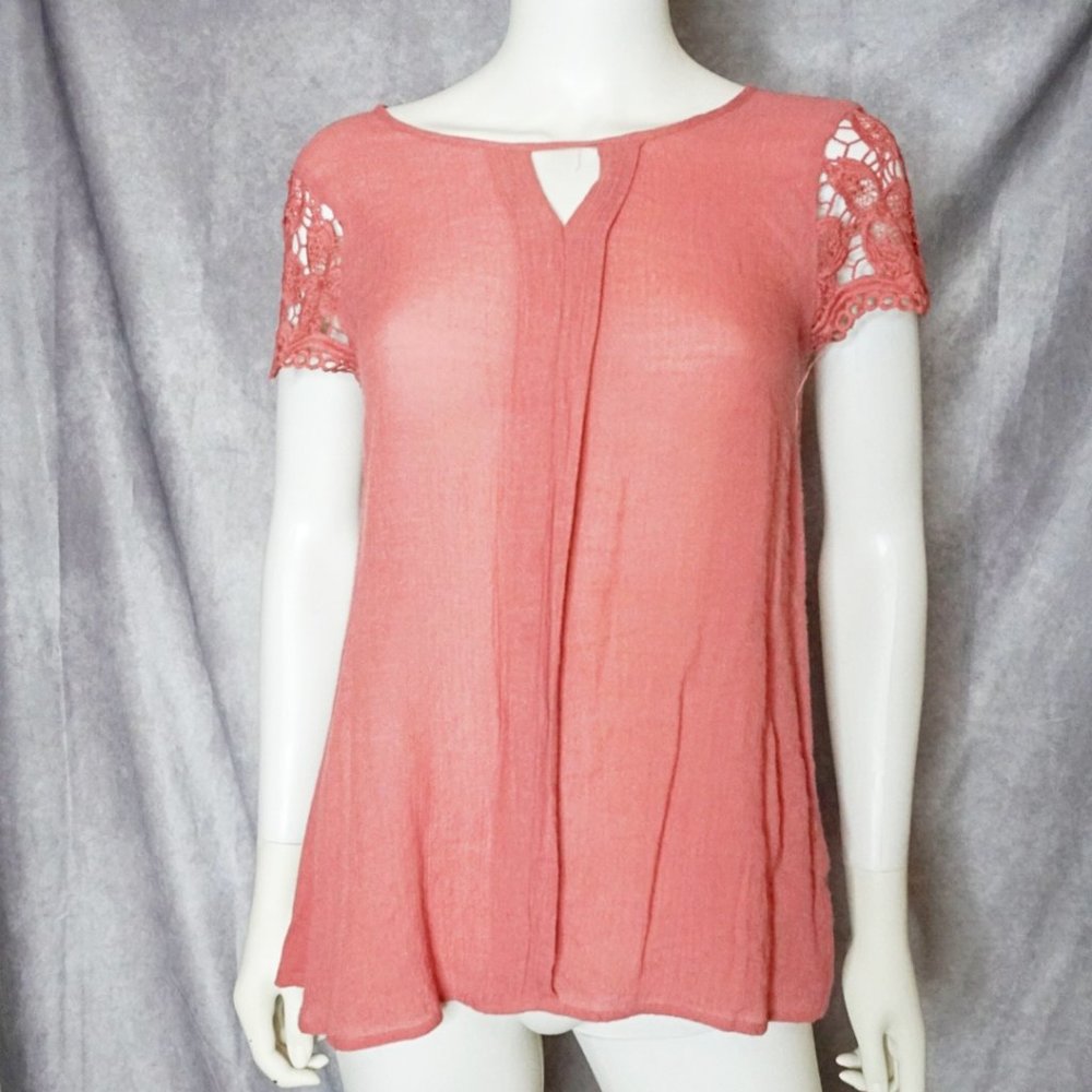 Pink, lace sleave, blouse